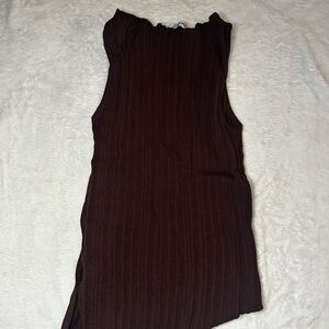 Princess polly asymmetrical brown ribbed sleeveless shirt